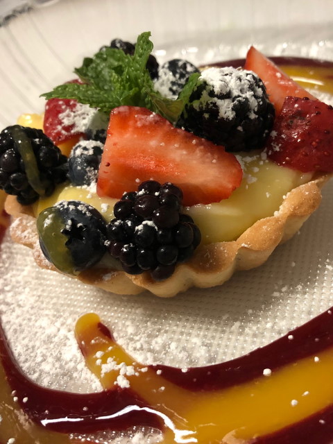 Custard tart wit with mixed berries at Trattoria Positano, Cardiff-by-the-Sea, CA